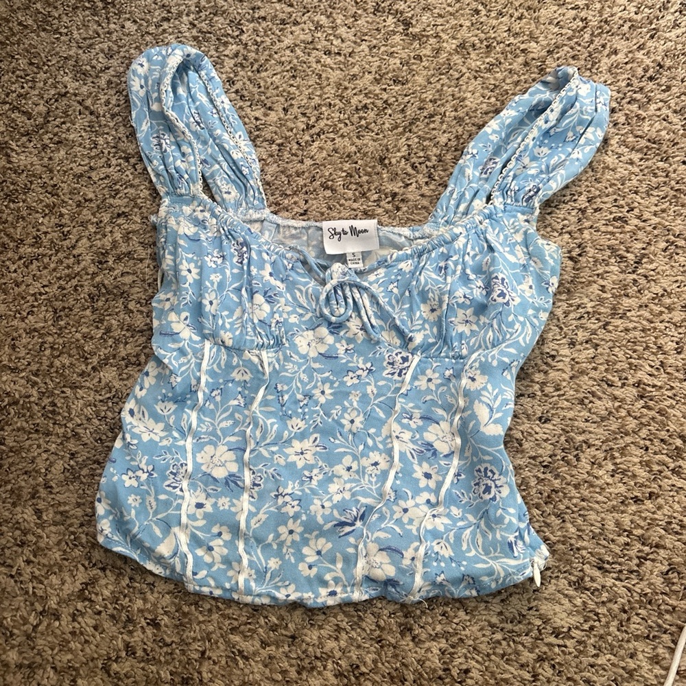Style & Co. Light Blue Floral Smocked Camisole